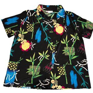 A Personal Touch 4X  Short Sleeve Button Front Black Colorful Resort Wear Summer